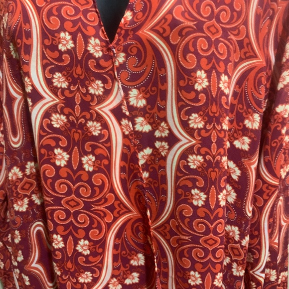 Forever 21 BLOUSE TOP LONG SLEEVE RED PAISLEY SZ S - Picture 3 of 8